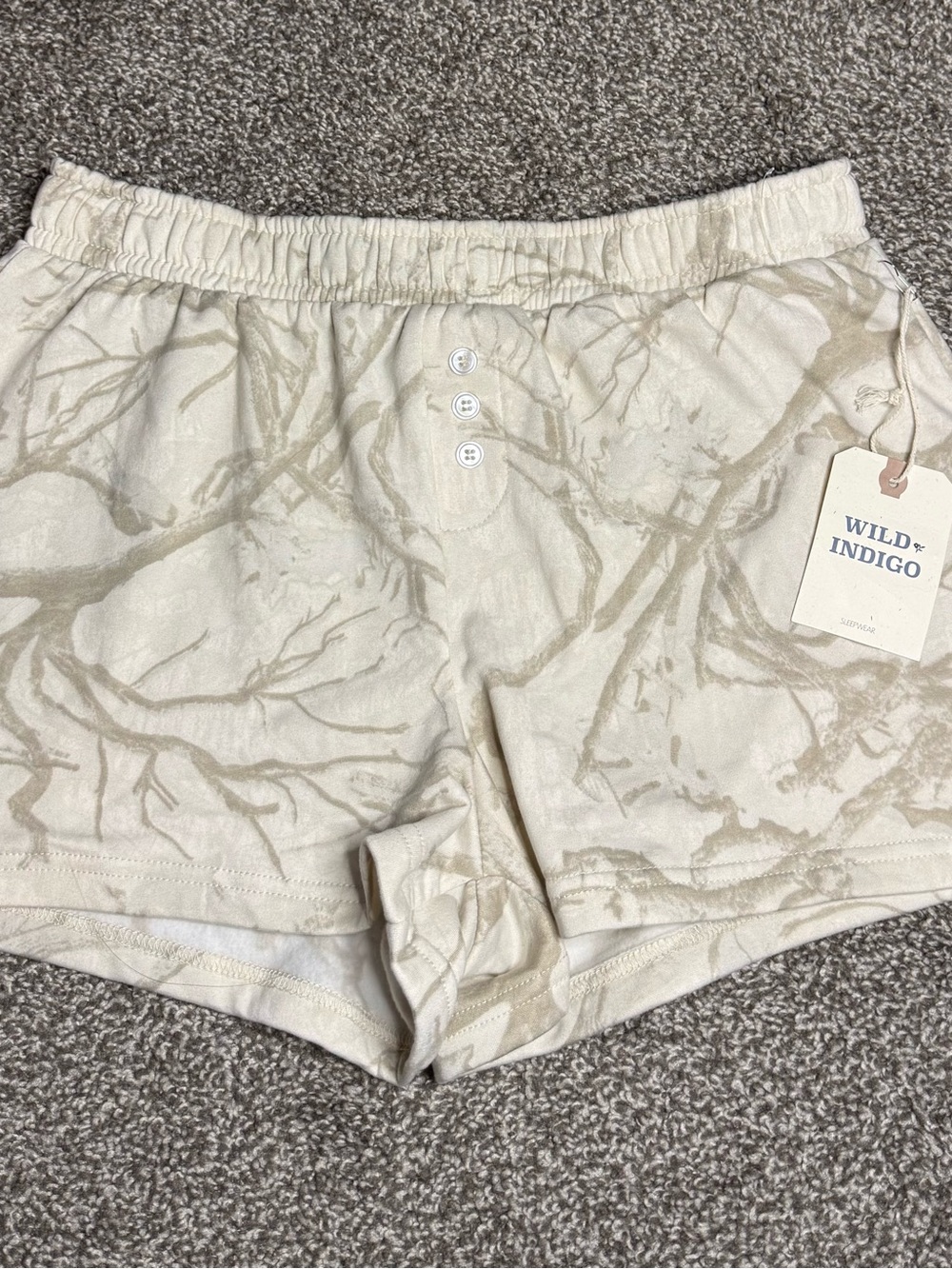 Wild Indigo Cream and Tan Branch-Print Athletic Lounge Shorts